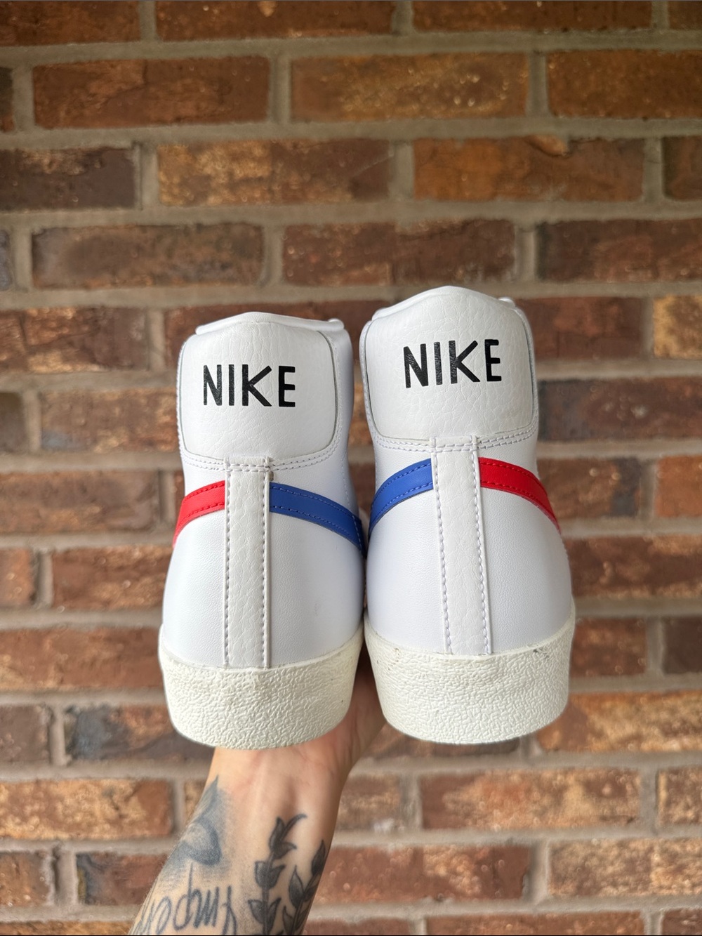 Nike High-Top Sneakers in White with Red & Blue Swooshes. NO BOX - Picture 4 of 5